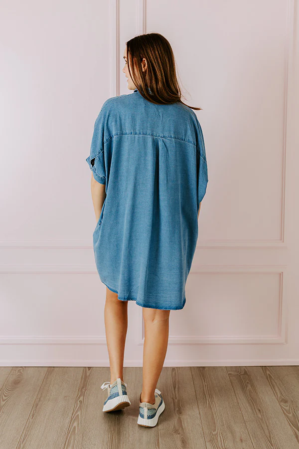 Call Me Cutie Chambray Tunic Dress in Medium Wash - Image 6