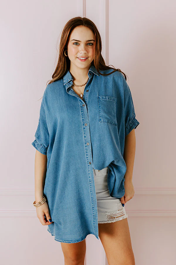 Call Me Cutie Chambray Tunic Dress in Medium Wash - Image 7