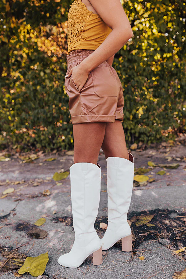 Called To Be Cute Faux Leather Shorts In Camel - Image 7