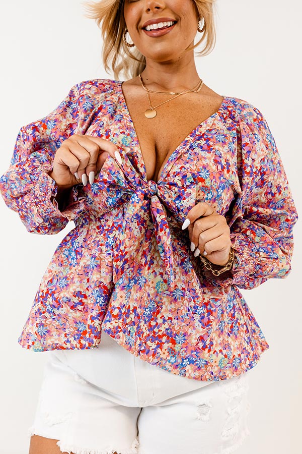 Cancun Crushing Front Tie Top In Pink Curves - Image 3