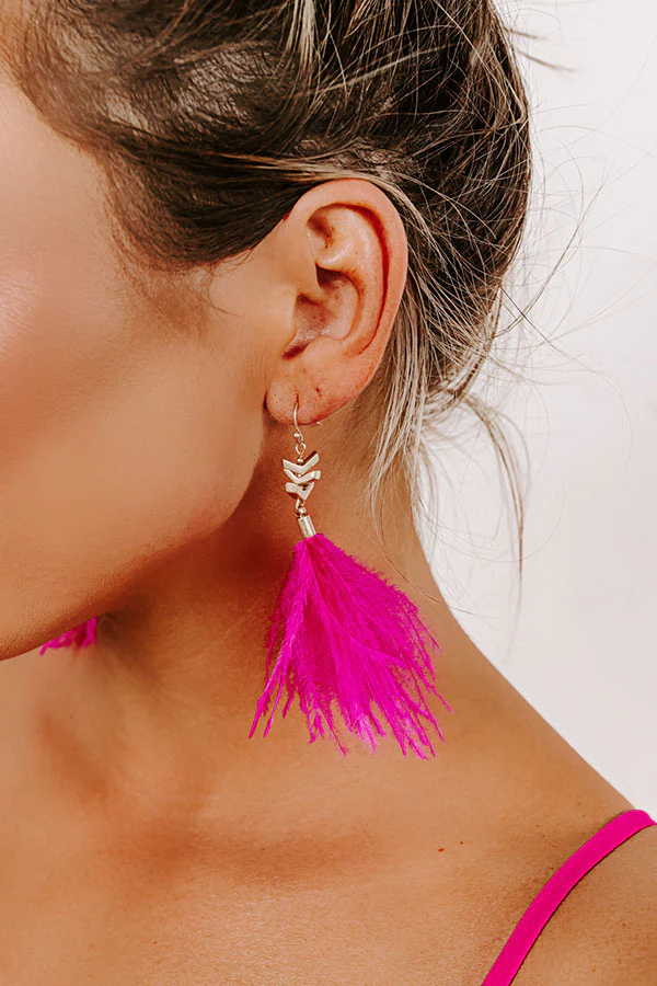 Candid Kisses Feather Earrings In Hot Pink - Image 2