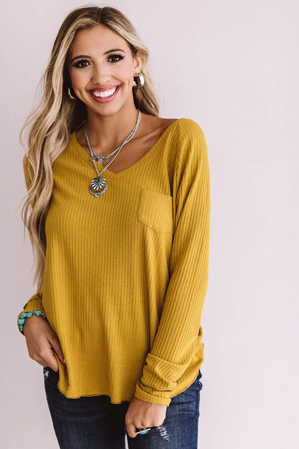 Canyon Ridge Ribbed Shift Top In Mustard - Image 2