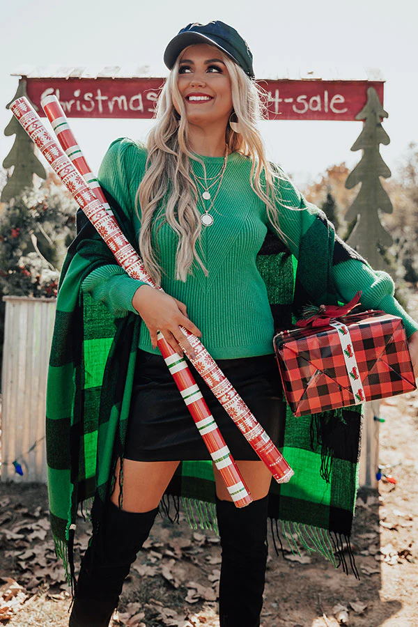 Caramel Kisses Buffalo Check Poncho In Green