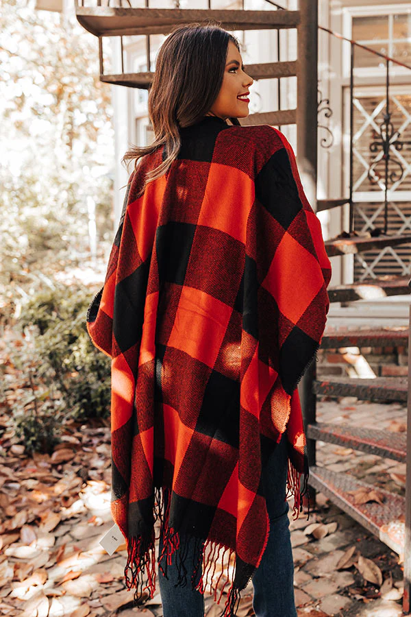 Caramel Kisses Buffalo Check Poncho In Red - Image 6