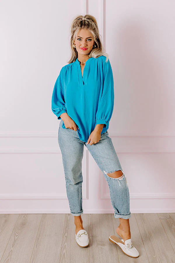 Casual Moment Shift Top in Ocean Blue - Image 2