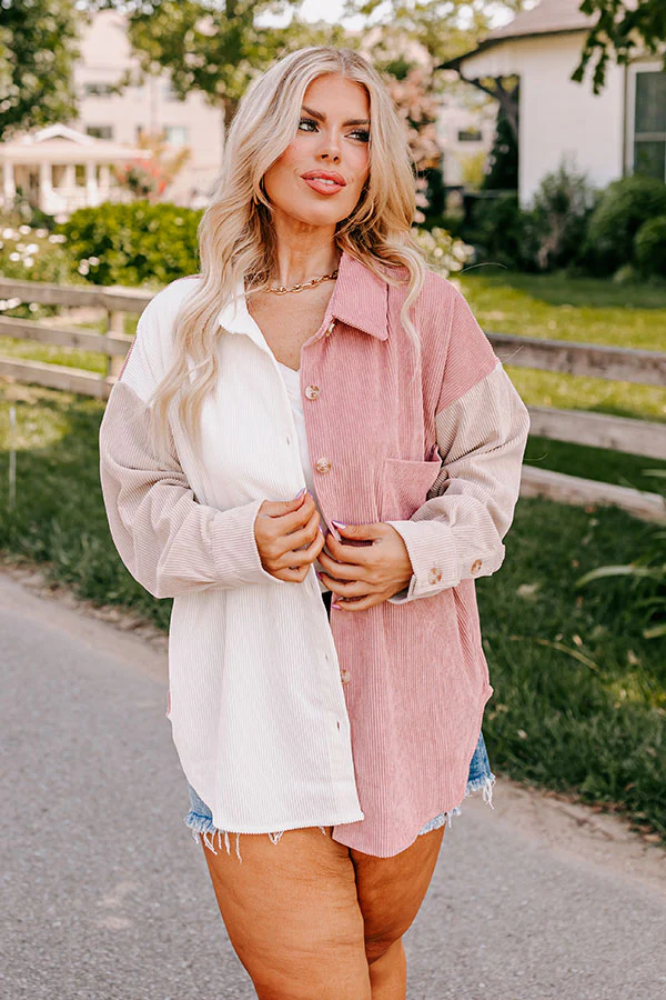 Caught Crushing Corduroy Jacket In Blush Curves - Image 2