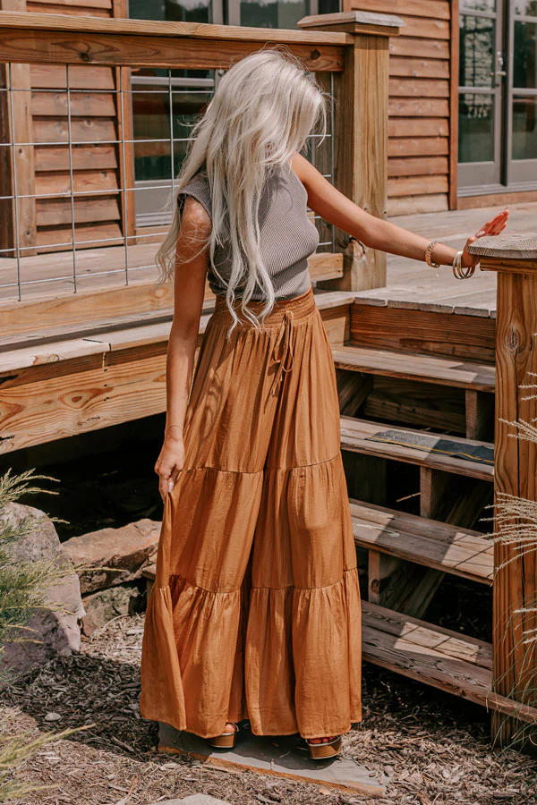 Caught Crushing High Waist Pants In Camel - Image 3