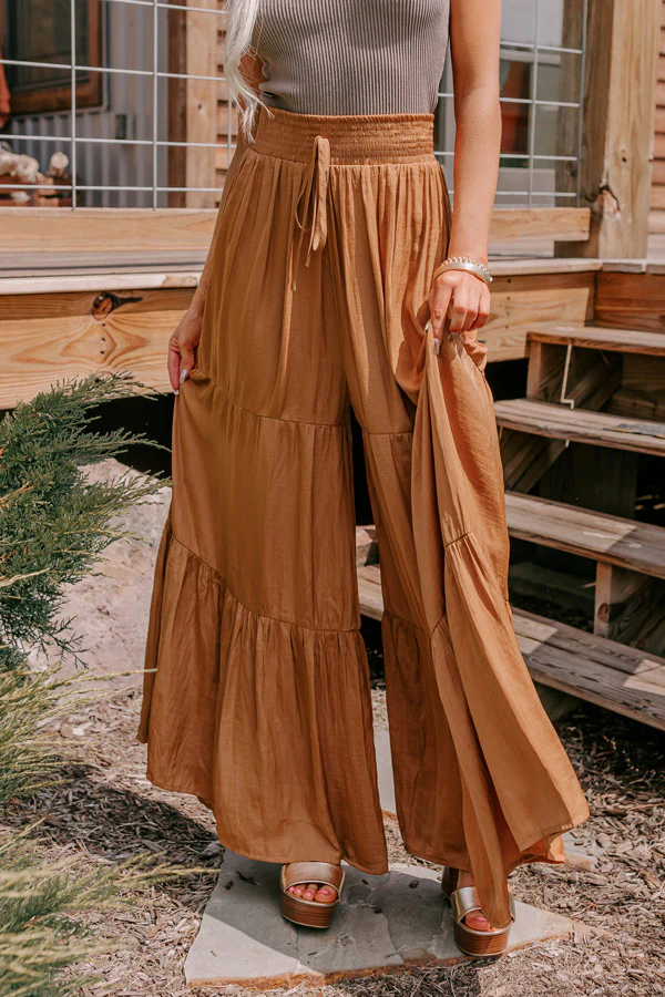 Caught Crushing High Waist Pants In Camel - Image 4