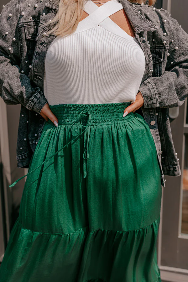 Caught Crushing High Waist Pants In Hunter Green Curves - Image 2