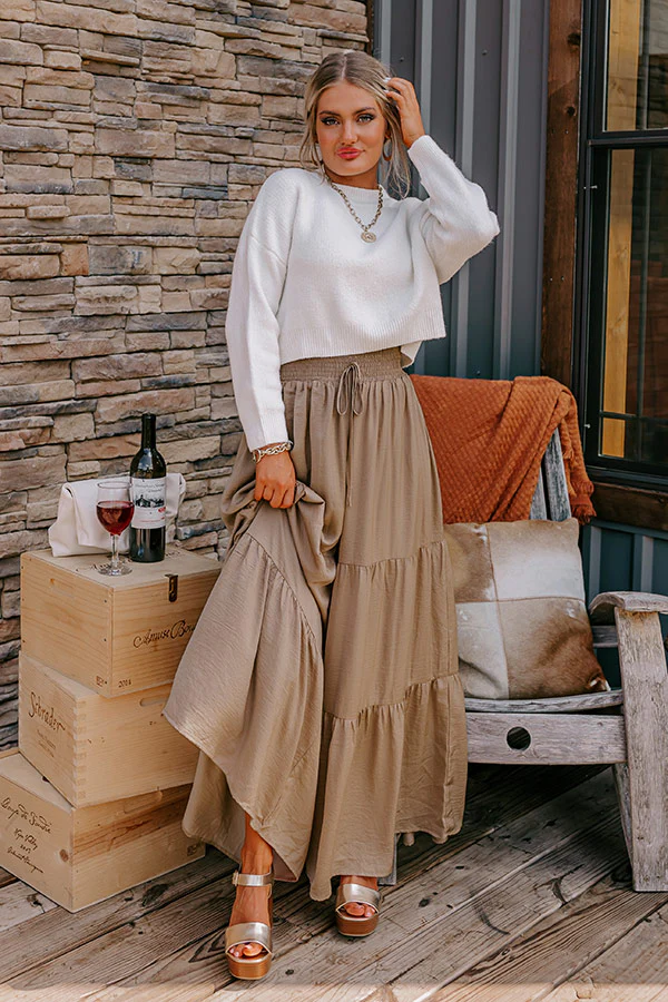 Caught Crushing High Waist Pants In Warm Taupe - Image 2