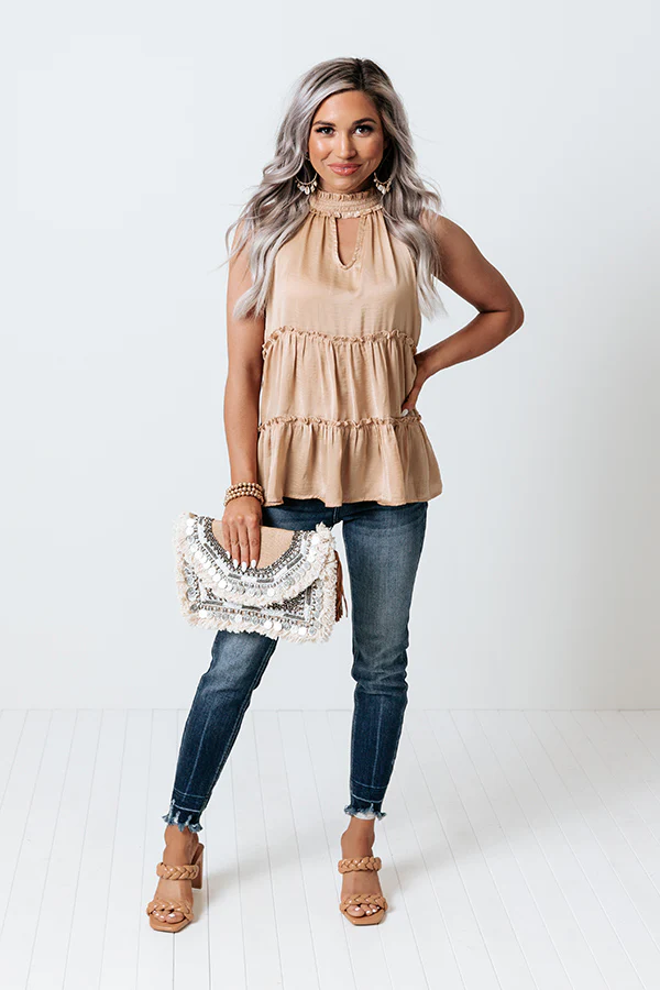 Celebratory Toast Ruffle Top In Khaki - Image 3
