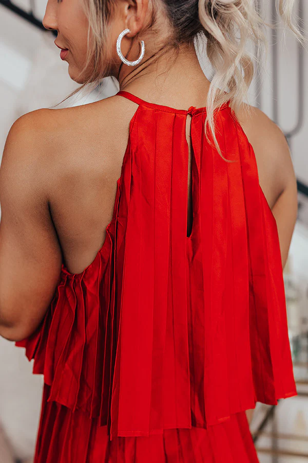 Central Avenue Pleated Dress In Red - Image 3