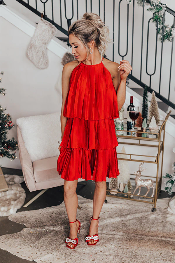 Central Avenue Pleated Dress In Red - Image 4
