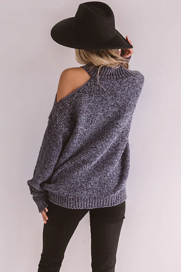 Champagne In Aspen Chenille Sweater In Charcoal - Image 5