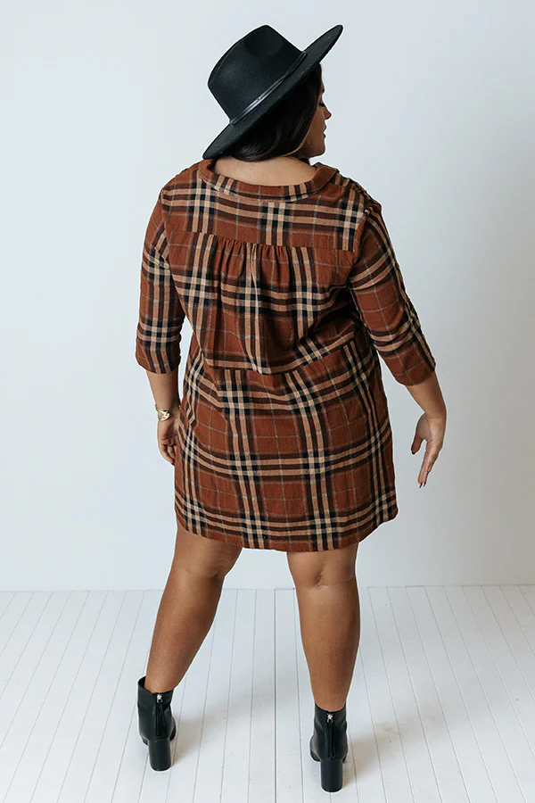 Cheery Mood Plaid Tunic Dress In Dark Camel Curves - Image 11