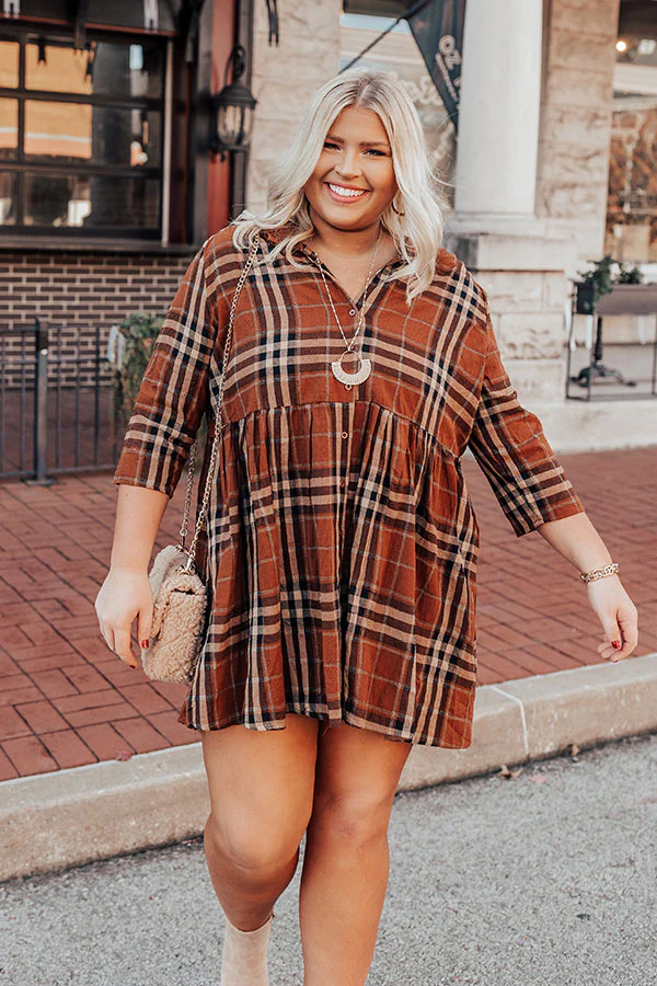 Cheery Mood Plaid Tunic Dress In Dark Camel Curves - Image 4