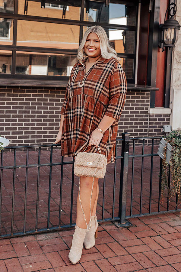 Cheery Mood Plaid Tunic Dress In Dark Camel Curves - Image 5