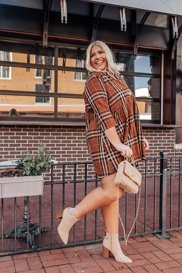 Cheery Mood Plaid Tunic Dress In Dark Camel Curves - Image 6