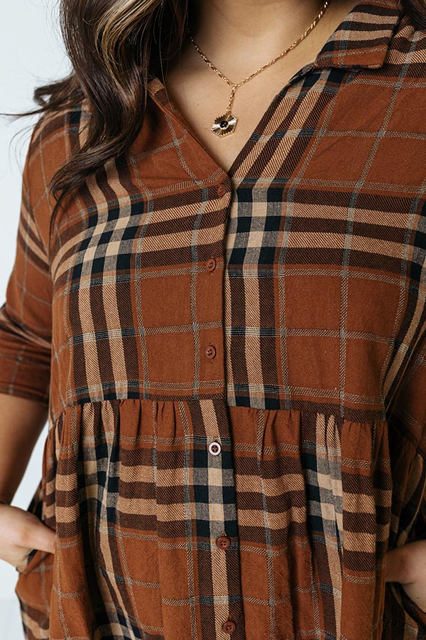 Cheery Mood Plaid Tunic Dress In Dark Camel Curves - Image 9