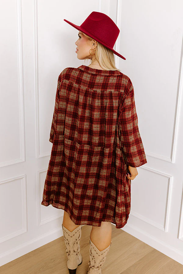 Cheery Mood Plaid Tunic Dress in Wine Curves - Image 4