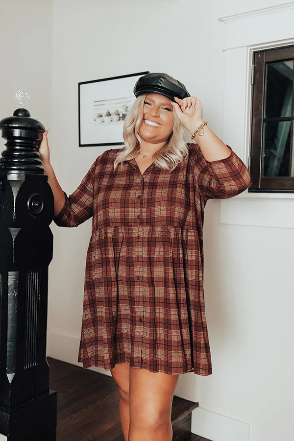 Cheery Mood Plaid Tunic Dress in Wine Curves - Image 8