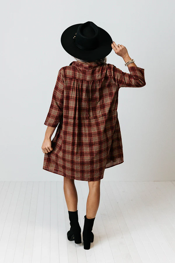 Cherry Mood Plaid Tunic Dress in Wine - Image 10