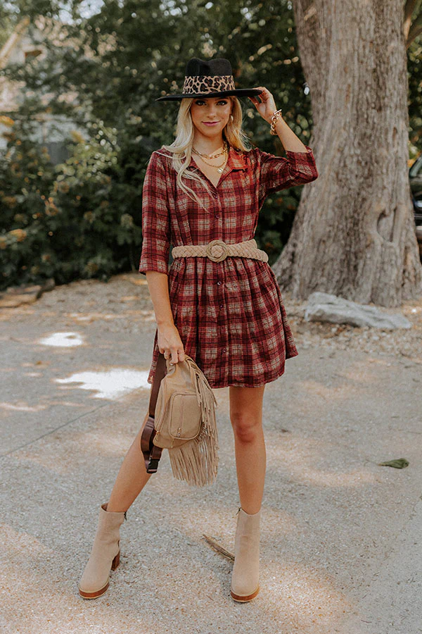 Cherry Mood Plaid Tunic Dress in Wine - Image 3