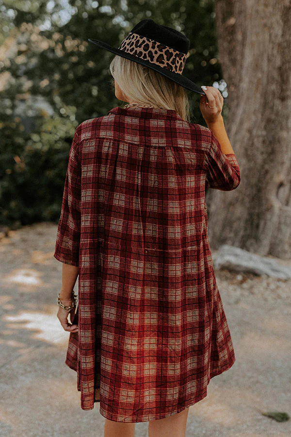 Cherry Mood Plaid Tunic Dress in Wine - Image 4