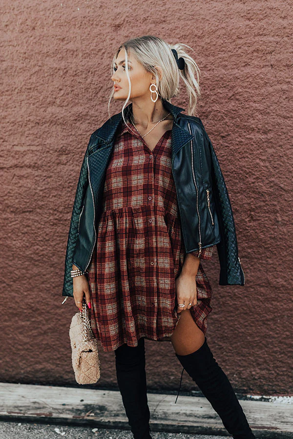 Cherry Mood Plaid Tunic Dress in Wine - Image 6