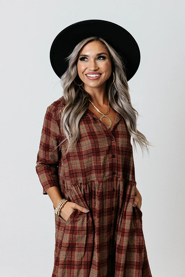 Cherry Mood Plaid Tunic Dress in Wine - Image 8
