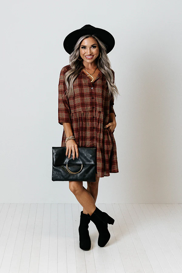 Cherry Mood Plaid Tunic Dress in Wine - Image 9