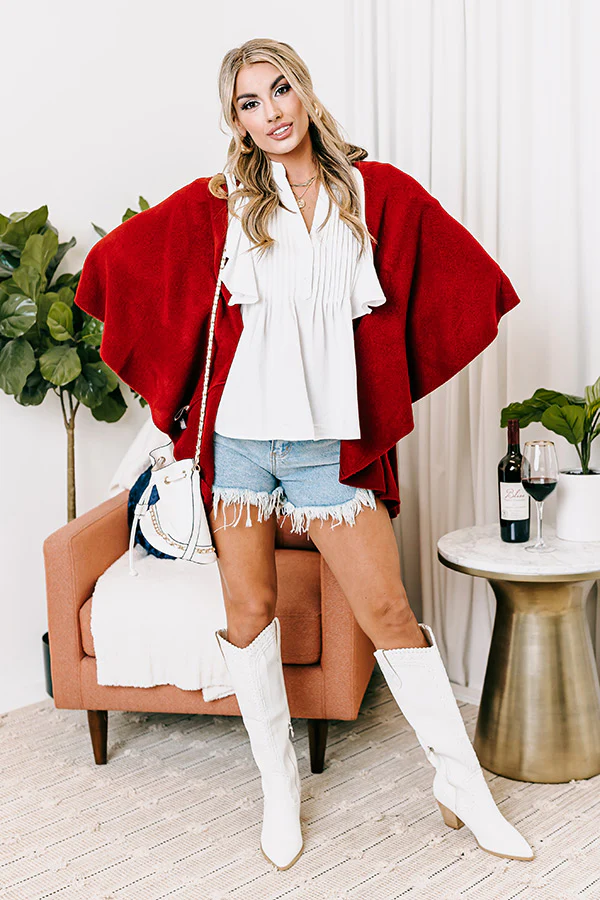 Chic In The Moment Poncho In Red - Image 4