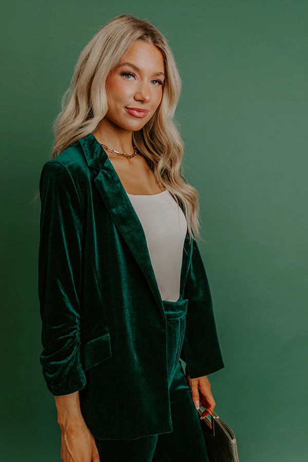 Chic Influencer Velvet Blazer In Hunter Green - Image 3