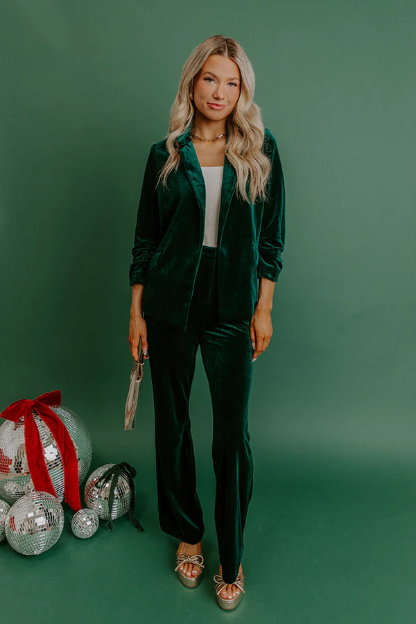 Chic Influencer Velvet Blazer In Hunter Green - Image 4