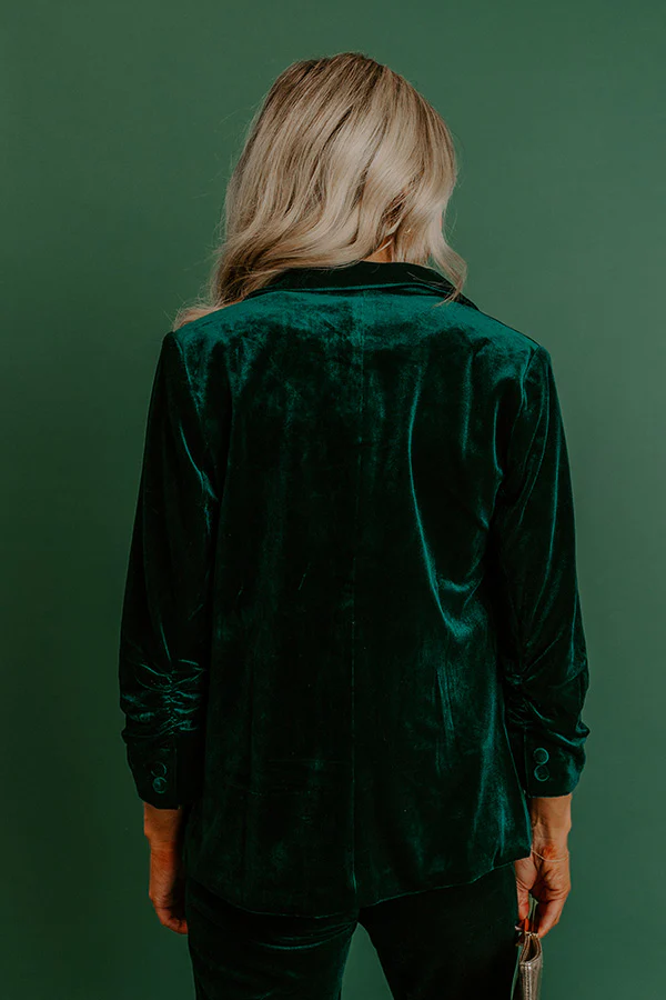 Chic Influencer Velvet Blazer In Hunter Green - Image 5