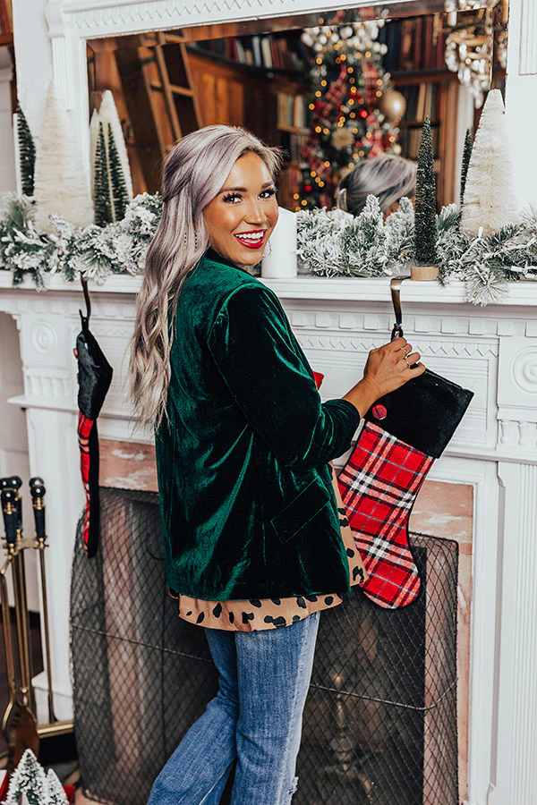 Chic Influencer Velvet Blazer In Hunter Green - Image 7