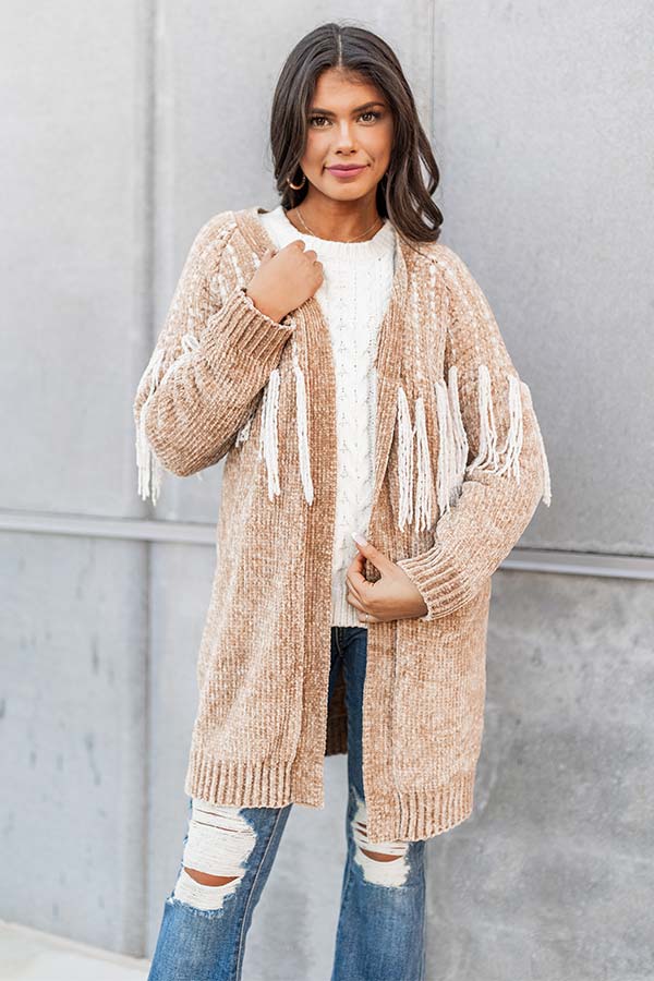 Cider Falls Chenille Cardigan In Camel - Image 2