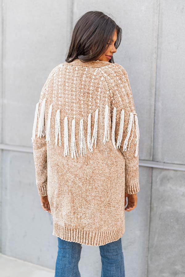 Cider Falls Chenille Cardigan In Camel - Image 4