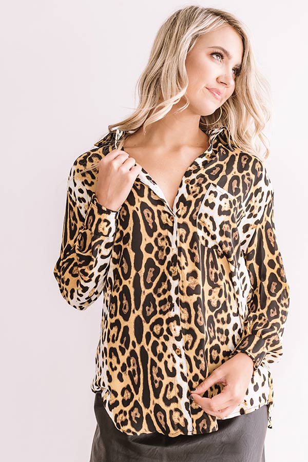 Cider In Aspen Button Up Top In Leopard Print - Image 3