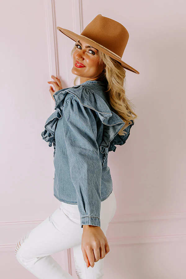 City Stroll Denim Ruffle Top - Image 3