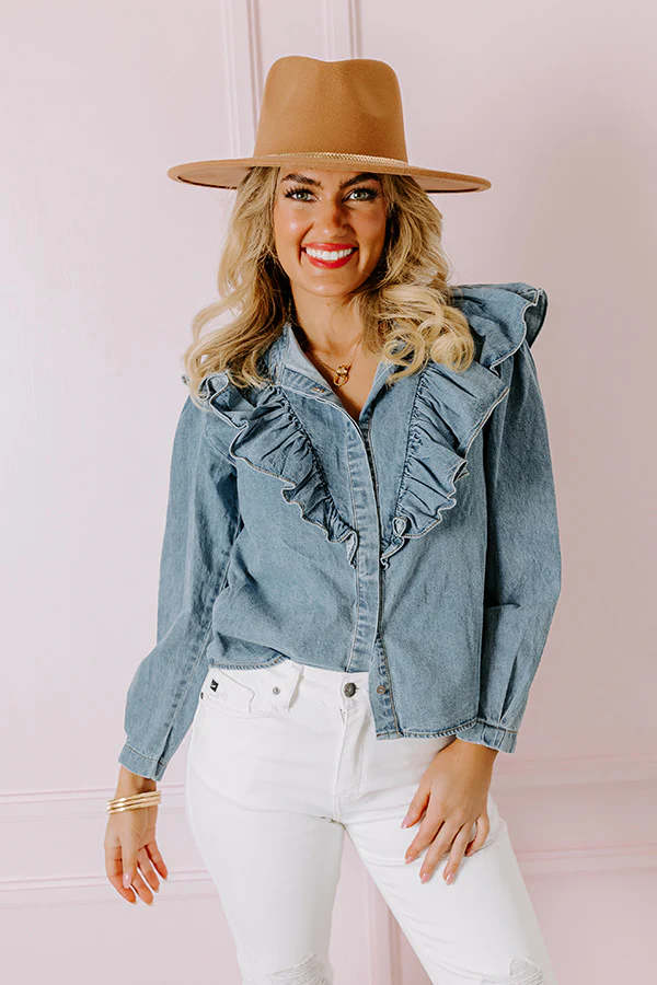 City Stroll Denim Ruffle Top - Image 4