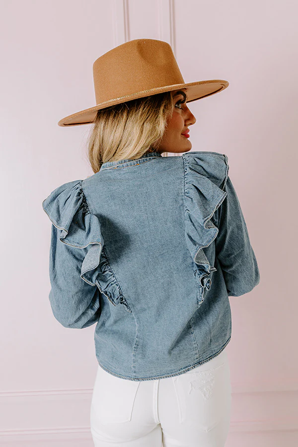 City Stroll Denim Ruffle Top - Image 5