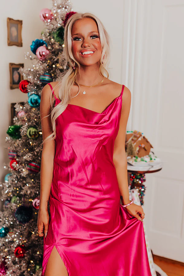 Classy And Confident Satin Midi In Fuchsia - Image 3