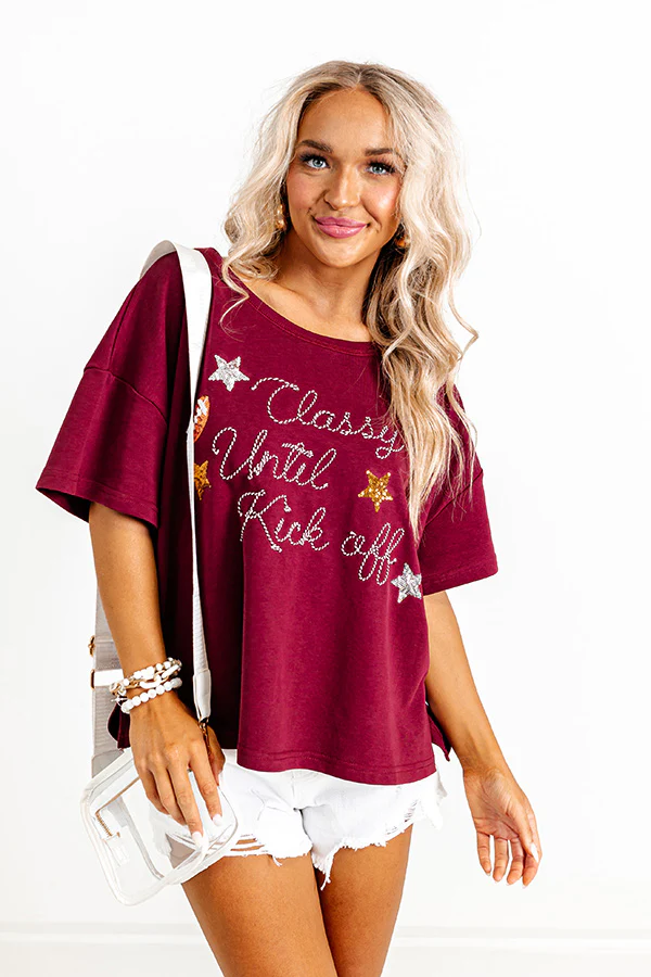 Classy Until Kick Off Tee In Maroon - Image 3