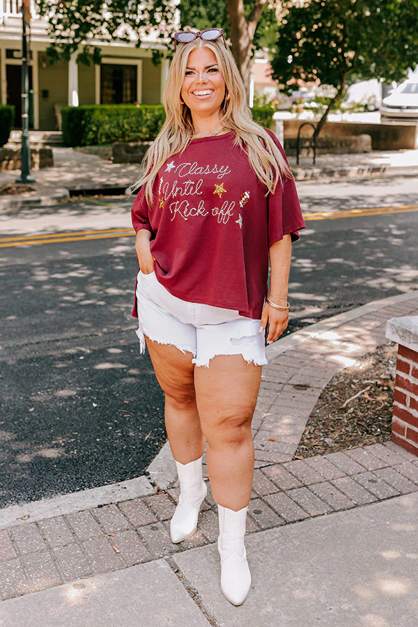 Classy Until Kick Off Tee in Maroon Curves - Image 4