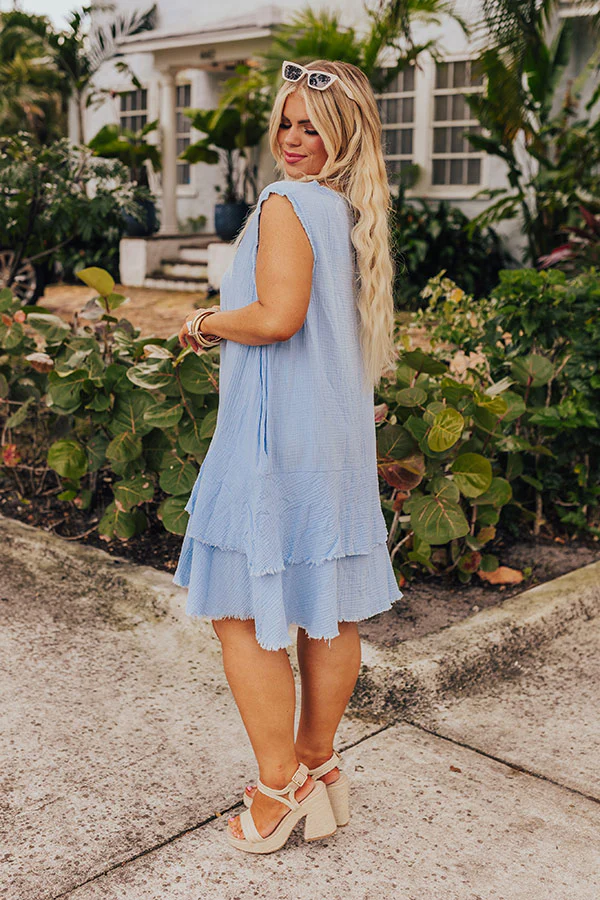 Coastal Sunshine Frayed Gauze Mini Dress in Sky Blue Curves - Image 6