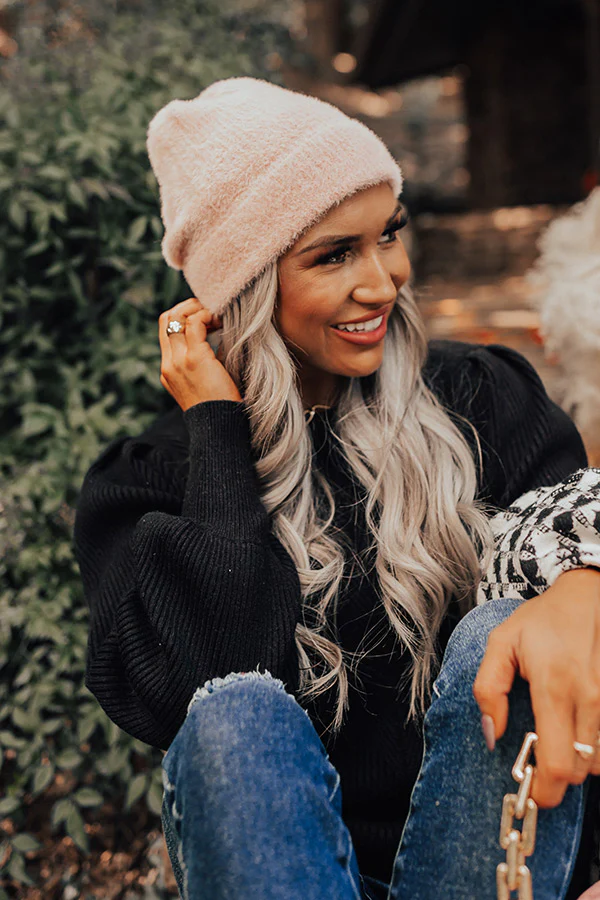 Cold Brew Eyelash Knit Beanie In Blush