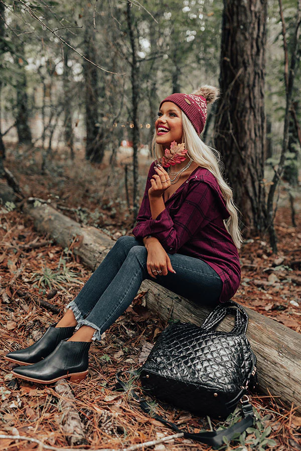 Colorado Cutie Faux Fur Pom Beanie in Maroon - Image 3