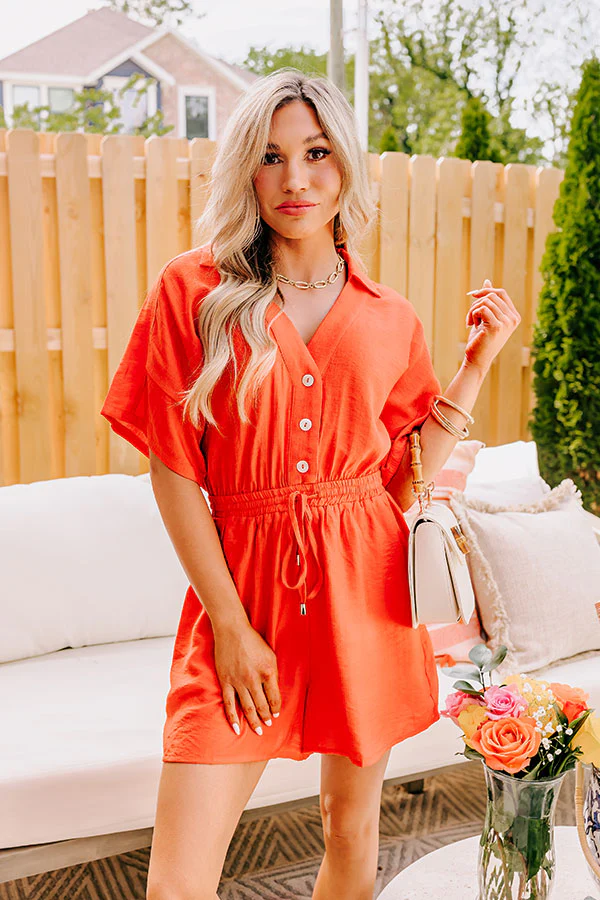 Colorful Coastline Romper in Tangerine - Image 9