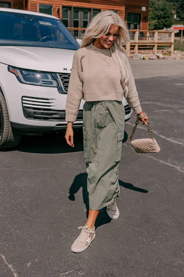Cool Energy Cargo Midi Skirt in Sage - Image 3